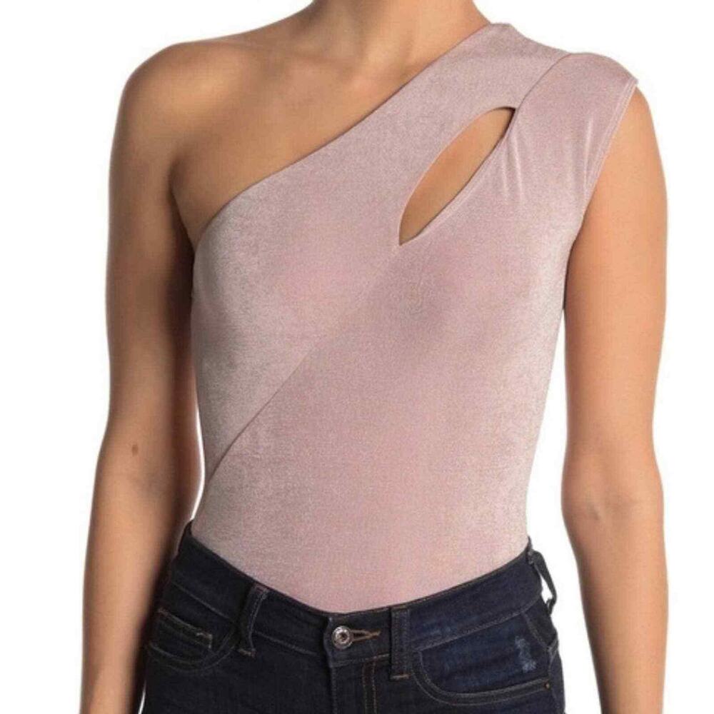 NEW Socialite Shimmery Blush One Shoulder Cut Out Bodysuit | S